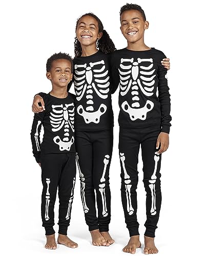 The Children's Place Baby 2 Piece and Kids, Sibling Matching, Halloween Pajama Sets, Cotton, Skeleton, 8