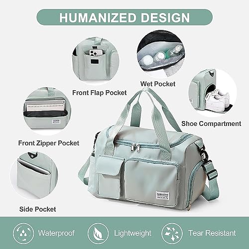 Lavender Grey Gym Bag for Women, Waterproof Travel Duffle Bag Carry On Weekender Bag with Shoe Compartment & Wet Pocket, Gym Tote Bag for Travel, Workout, Sport