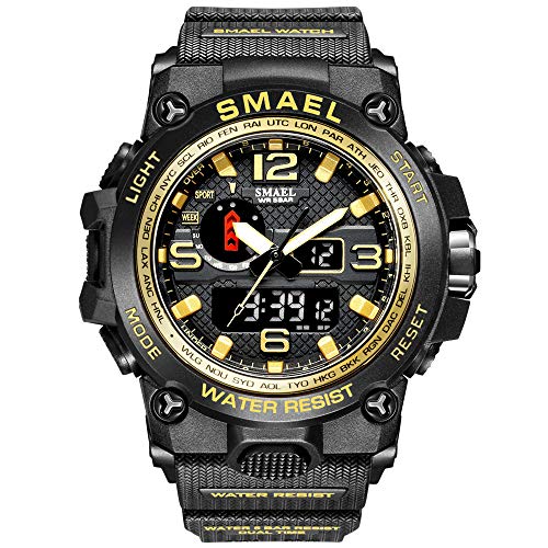 SMAEL Men's Gold Analog-Digital Sports Watch Amazon SMAEL Watch Wrist Watches