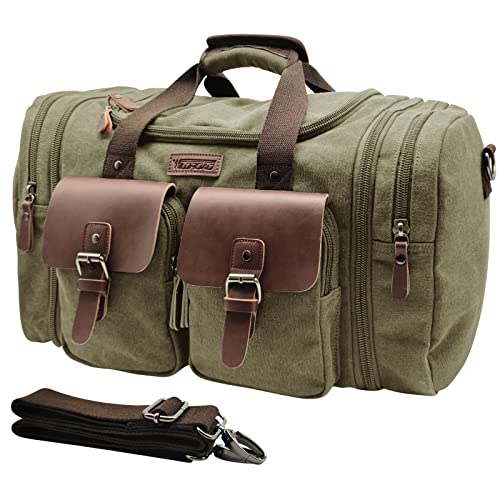 Wildroad 50L Travel Duffel Bag, Expandable Canvas Genuine Leather Duffle Bag Upgraded Overnight Weekender Bag Carry on Bag | Physical | Amazon, Luggage, Travel Duffels, Wildroad | Wildroad