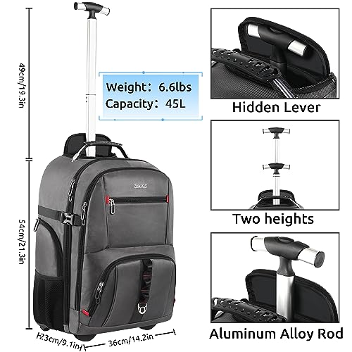 Dark Slate Gray ZOMFELT Rolling Backpack, Travel Backpack with Wheels, Carry on Luggage with 3 Travel Luggage Organizers, 17.3 Inch Rolling Laptop Backpack for Travel Work, Luggage Business Bag for Men Women Grey