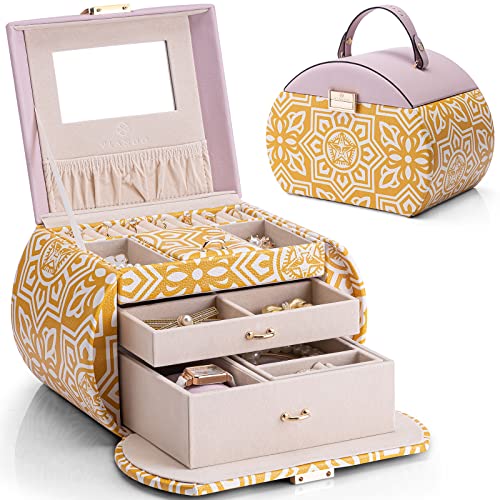 Vlando Princess Style Jewelry Box from Netherlands Design Team with Handle Jewelry Organizer,Earrings Necklace Rings Case for Mother's Day Gift Gift (Totem Yellow) | Physical | Amazon, Home, Jewelry Boxes, Vlando | Vlando