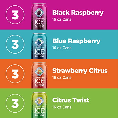 Sparkling Ice +Caffeine Variety Pack - 12 Cans Amazon Carbonated Water Grocery Sparkling ICE