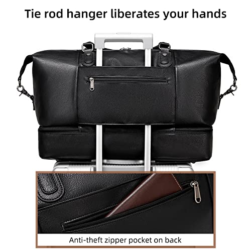Black SHENHU Weekender Bags for Women Canvas Large Travel Duffel Bag Overnight Weekender Bag Carry on Shoulder Bag with Leather Shoes Compartment for Men