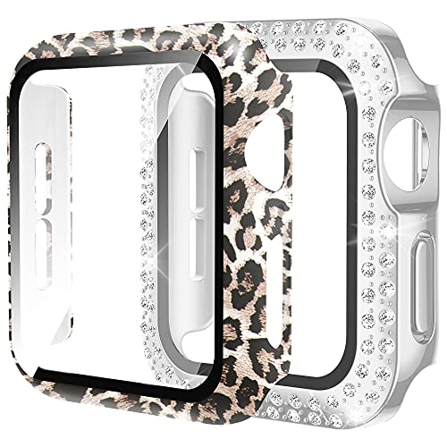 Wearlizer 2 Packs Screen Protector Case Compatible with Apple Watch 40mm Series 6 SE 5 4, Ultra-Thin Bling Diamond Full Cover Protective Bumper Case for iWatch Women Girls (Leopard+Silver, 40mm) | Physical | Amazon, Personal Computer, Smartwatch Cases, Wearlizer | Wearlizer