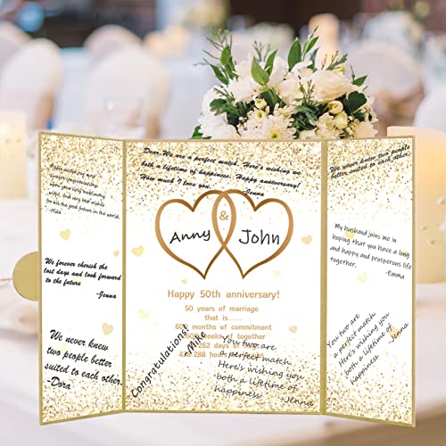 Trgowaul Gold 50th Wedding Anniversary Guest Book Alternative, 50th Anniversary Decorations, 50 Years of Marriage Signature Certificate Board, Happy 50 Anniversary Party Supplies Gift Card Men Women