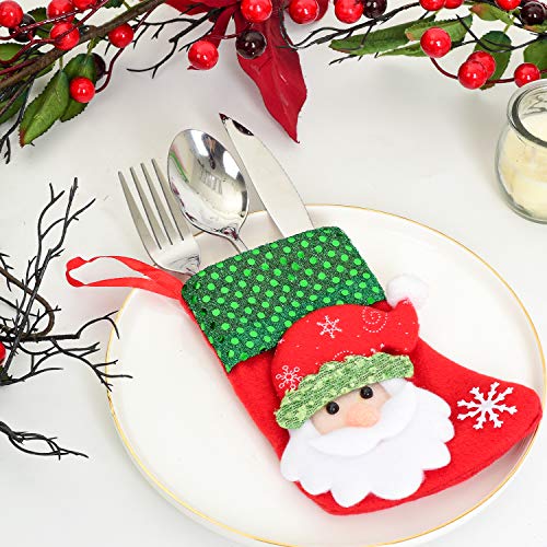 DearHouse12pcs Mini Christmas Stockings, 6" 3D Xmas Stocking Christmas Tree Ornaments Decorations - Santa Claus Snowman Reindeer Gift Card Silverware Holders