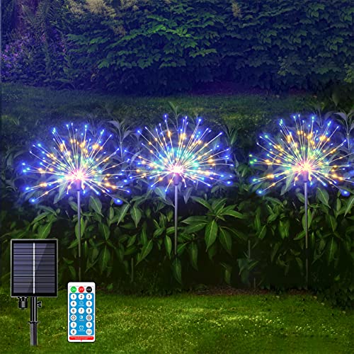 Solar Garden Firework Lights, Outdoor Decorative Lights, 3 Pack 120 LED Waterproof Solar Fireworks Lamp with Remote, 3 Brightness 8 Modes Sparkles Landscape DIY Light for Pathway Party Decor (Colored) | Physical | Amazon, Bensack, Home Improvement, Path Lights | Bensack