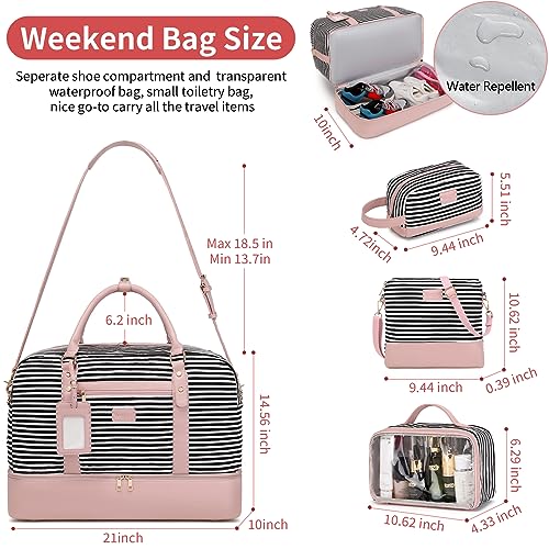 Wogarl Women's Pink Striped Weekender Duffel Bag