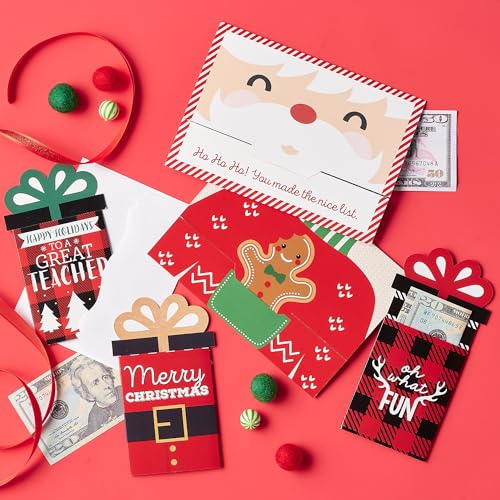 Big Dot of Happiness Assorted Red and Green Holiday - Christmas Money and Gift Card Sleeves - Nifty Gifty Card Holders - Set of 8