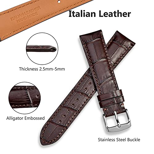 WOCCI 22mm Italian Leather Watch Band, Dark Brown