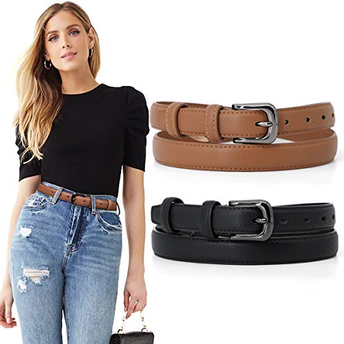 SUOSDEY Women's Skinny Leather Belts - 2 Pack Amazon Apparel Belts SUOSDEY