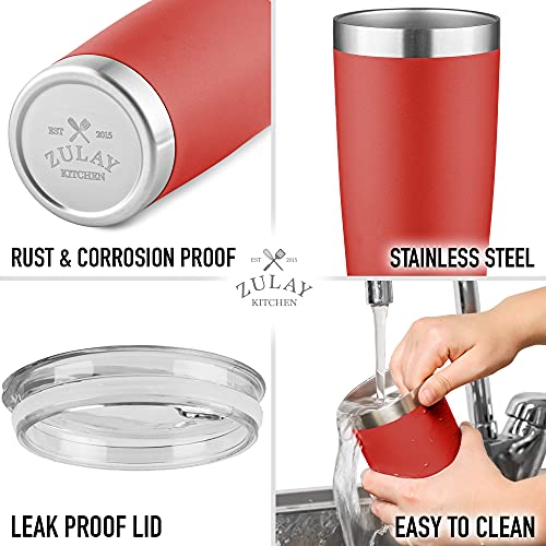 Light Gray Zulay 20oz Stainless Steel Tumbler With Lid and Straw - Sweat-Free Travel Coffee Mug Tumbler Cups - Double Walled Insulated Travel Mug For Hot and Cold Drinks (Coral)