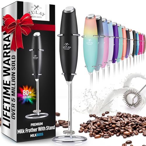 Zulay Powerful Milk Frother Handheld Foam Maker for Lattes - Whisk Drink Mixer for Coffee, Mini Foamer for Cappuccino, Frappe, Matcha, Hot Chocolate by Milk Boss (Black) | Physical | Amazon, Kitchen, Milk Frothers, Zulay Kitchen | Zulay Kitchen