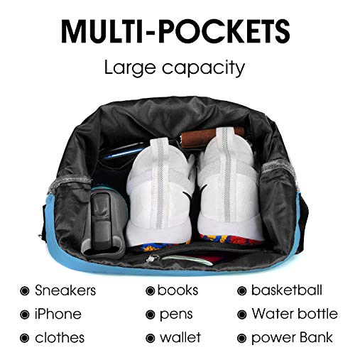 WANDF Gym Bag with Shoe Pocket (Blue) Amazon Drawstring Bags Luggage WANDF