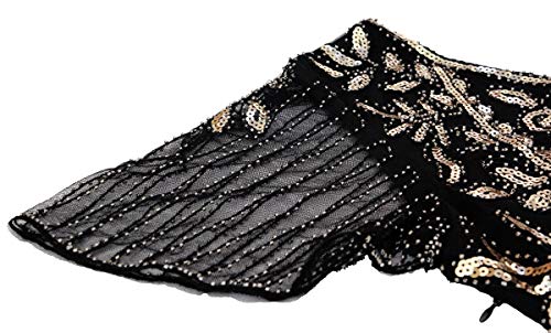 Black 1920s Vintage Peacock Sequin Fringed Flapper Dress with 20s Accessories Set (L, Style A Black Gold)