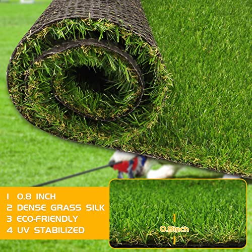 Dark Olive Green ZGR Artificial Grass Turf Lawn 11' x 15' Outdoor Rug, 0.8" Premium Realistic Turf for Garden, Yard, Home Landscape, Playground, Dogs Synthetic Grass Mat Fake Grass Rug, Rubber Backed with Drain Holes