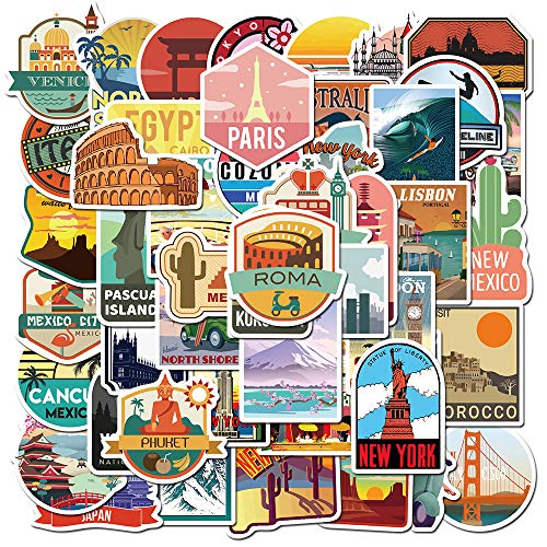 50 PCS Travel Map City Stickers World Famous City Area Landmark Stickers for Water Bottle Laptop Guitar Skateboard Car Bike,Outdoor Travel Decal for Adults Teens | Physical | Affoto, Amazon, Decals, Home | Affoto