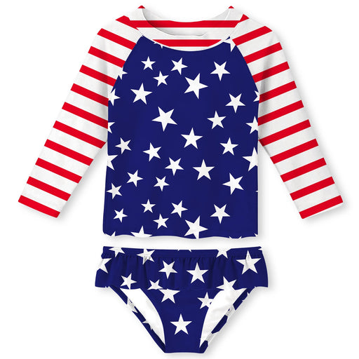 UNIFACO Girls Two Pieces Rash Guard Swimsuit Set Long Sleeve Patriotic American Flag Print Bikini Bathing Suit UPF50+ Beach Swimwear for July 4th Independence Day | Physical | Amazon, Apparel, Girls, UNIFACO | UNIFACO