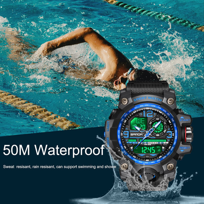 WISHFAN Men's Dual-Display Waterproof Sports Watch